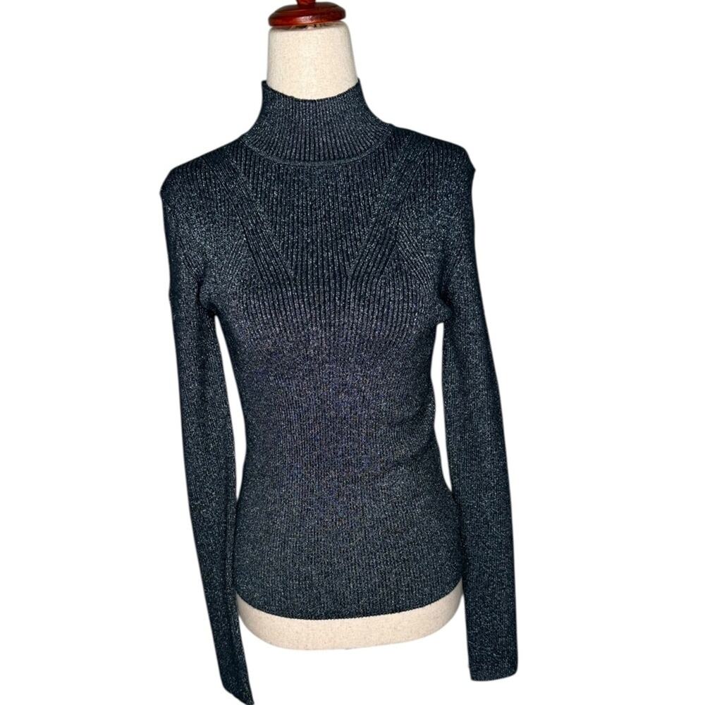 NWOT Steve Madden Serita Metallic Gray Rib Mock Neck Sweater – Sz Med - Picture 5 of 11